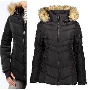 Madden Girl Puffer Jacket with Faux Fur Hood